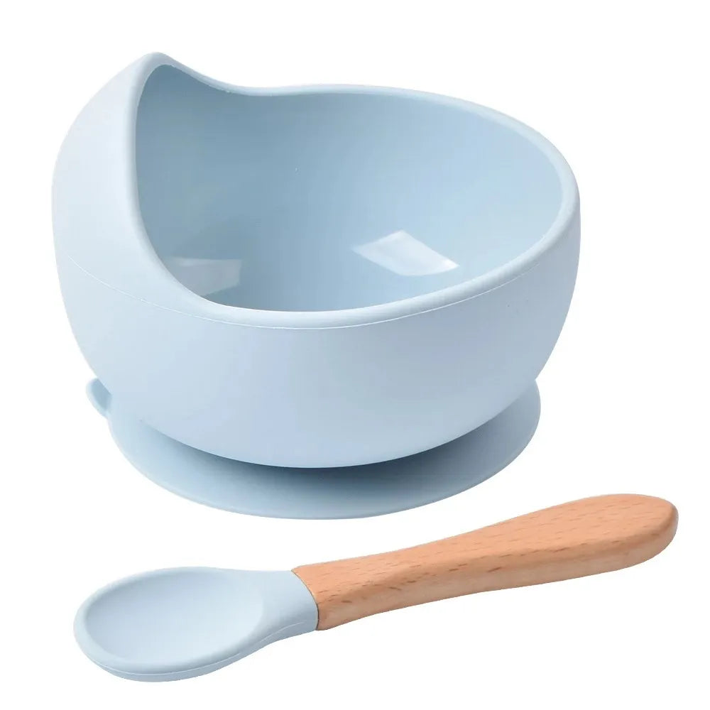 Plato bowl de silicona para bebés con cuchara