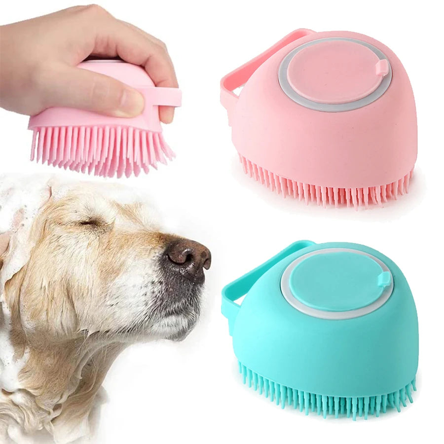 Cepillo Masajeador de Baño para Perros con dispensador de shampoo